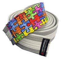 Autism Awareness Jujitsu Gray Rank Belt with White Stripe (Clearance Item)