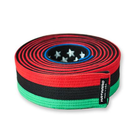 Embroidered American Pan African Flag Martial Arts Belt Rolled