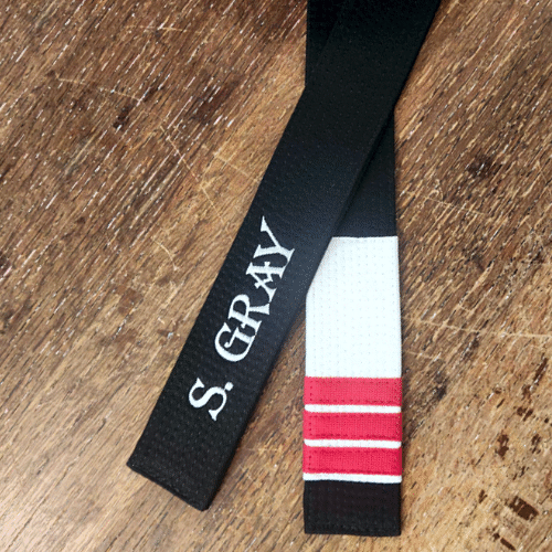 Embroidered Jujitsu Black Belt with Red Stripes - S Gray