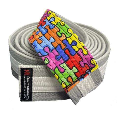 Autism Awareness Deluxe Jujitsu Rank Belt with White Stripe (Clearance Item)