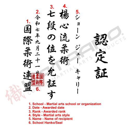 Custom Japanese Martial Arts Certificate Japanese Text Key