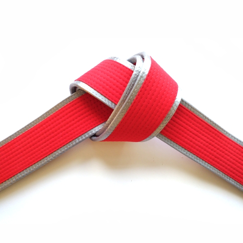 Kajukenbo Grand Master Red Belt with Satin Silver Border Tied