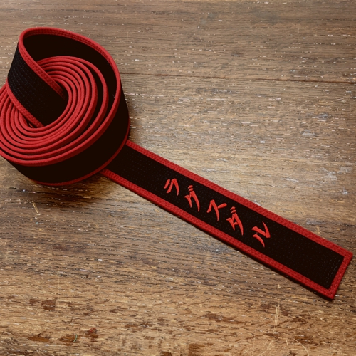 Embroidered Dark Red Border Black Belt Japanese