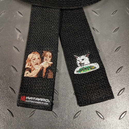 Embroidered Grappling Weave BJJ Black Belt Cat Meme