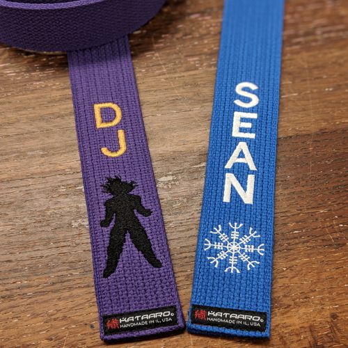Embroidered Jujitsu BJJ Grappling Weave Belts Purple Blue Dragon