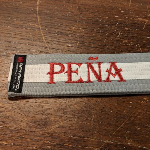 Embroidered Gray Belt with White Stripe PENA