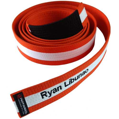 Embroidered Jujitsu BJJ Orange Belt with White Stripe
