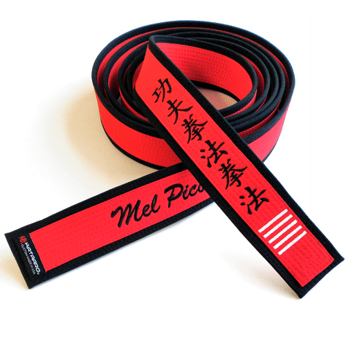 Embroidered Master Red Belt with Black Border and Kajukenbo Chuan Fa