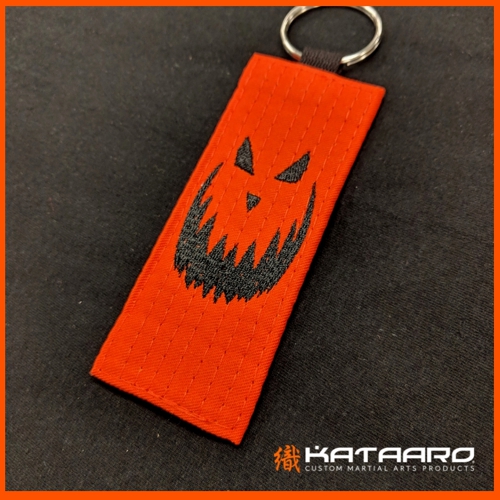Embroidered Martial Arts Orange Belt Keychain Jack-O-Lantern Pumpkin