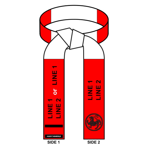 Deluxe Red and White Panel Belt with Shotokan Tiger Embroidery