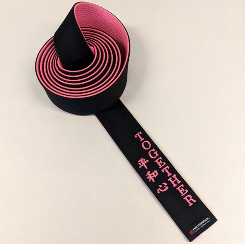 Embroidered Pink and Black Martial Arts Belt Together