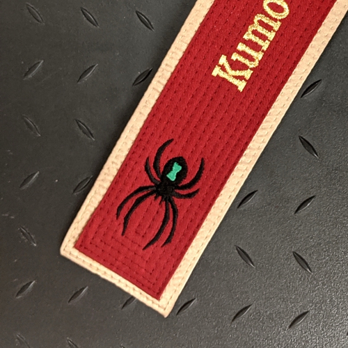 Embroidered Red Belt with Satin Gold Border Spider