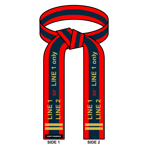 Red Rank Satin Belt with Midnight Blue Stripes Embroidery