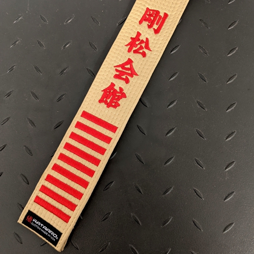 Embroidered Satin Gold Belt with Red Japanese