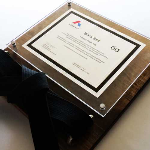 Executive Six Sigma Belt Certificate Display with Black Belt