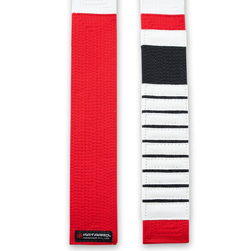 Deluxe Jujitsu BJJ Red White Panel Coral Belt Ends