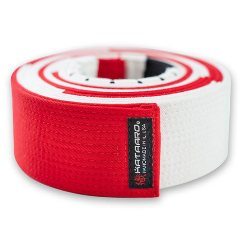 Deluxe Jujitsu BJJ Red White Panel Coral Belt Rolled