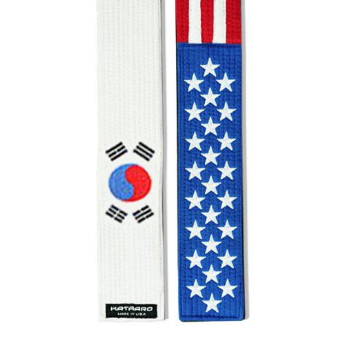 Embroidered American Korean Flag Martial Arts Belt Ends