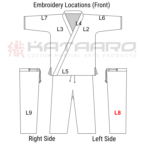Embroidered Martial Arts Gi Left Leg Location