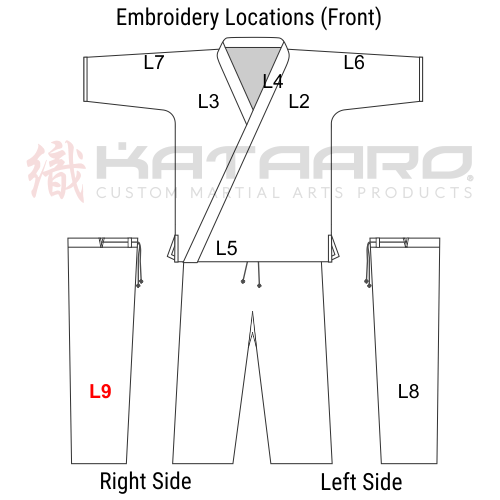 Embroidered Martial Arts Gi Right Leg Location