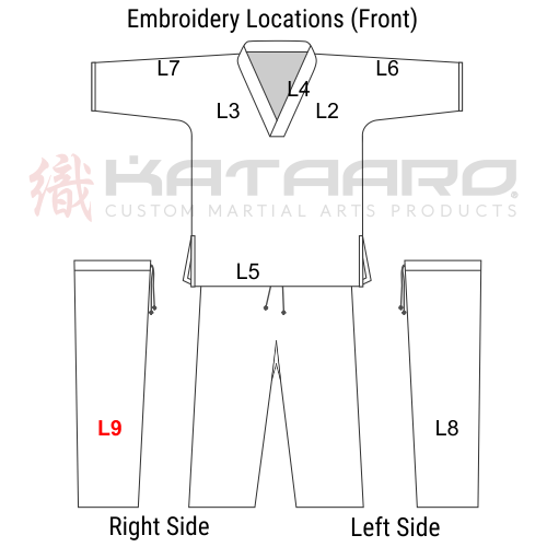 Embroidered Martial Arts Gi Right Leg Location