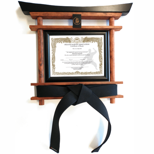 Martial Arts Certificate and Belt Display Torii Gate Black Belt