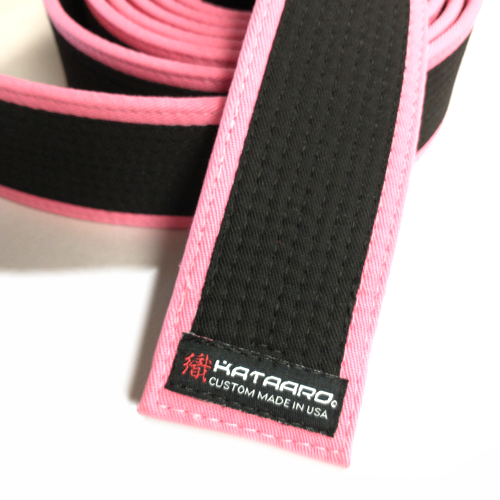 Martial Arts Black Belt with Pink Border for Breast Cancer Awareness Unrolled