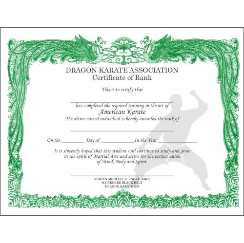 Martial Arts Certificate in Green - English