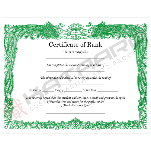 Martial Arts Certificate in Green - English Basic