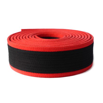 Deluxe Martial Arts Master Black Red Border Belt Rolled