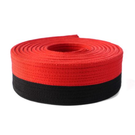 Deluxe Martial Arts Poom Belt Black Red Rolled