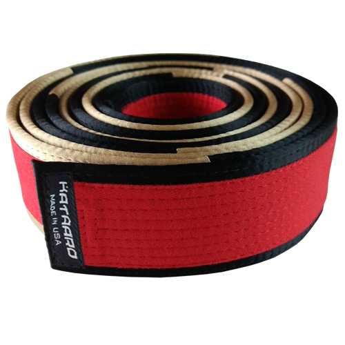 Martial Arts Master Red Belt with Black Satin Gold Border Rolled