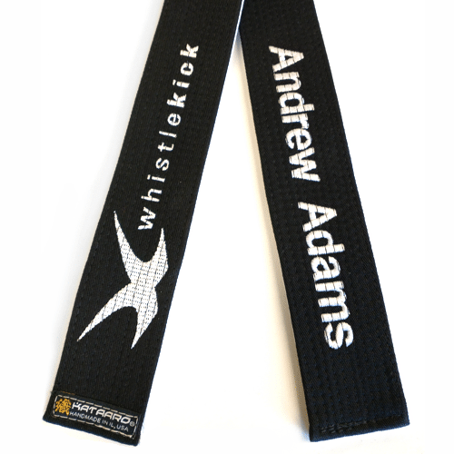 Deluxe Martial Arts WhistleKick Master White Black Belt Back Andrew