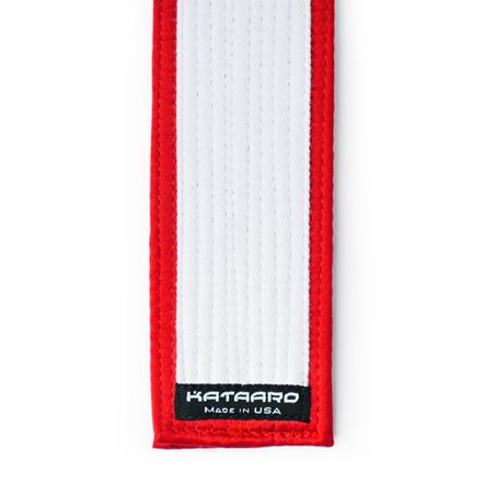 Deluxe Master White Red Satin Border Belt End