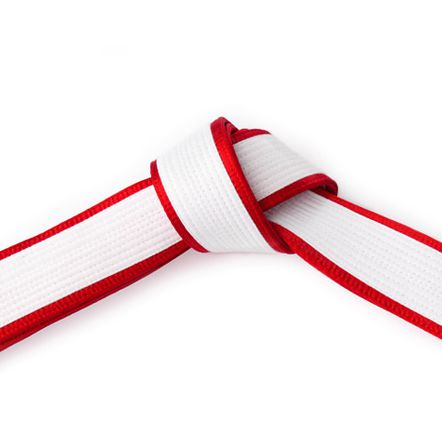 Deluxe Master White Red Satin Border Belt Tied