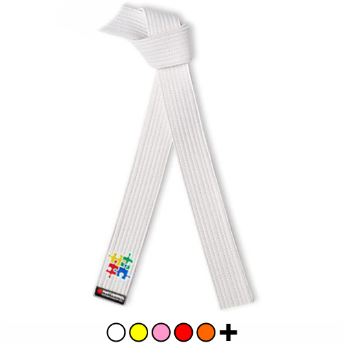 Autism Awareness Martial Arts Rank Belt with Puzzle Embroidery - White