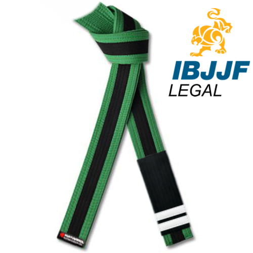 Martial Arts Student IBJJF Jujitsu Green Rank Belt with Black Stripe