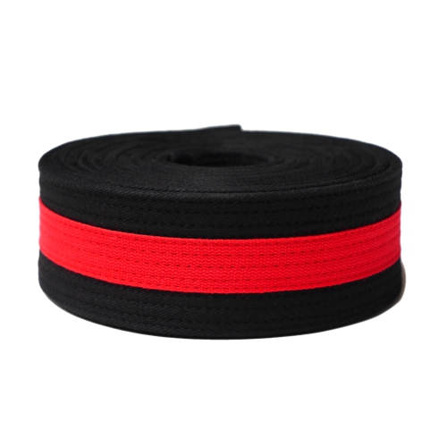 Deluxe Martial Arts Black Belt with Red Stripe Rolled