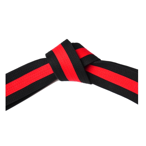 Deluxe Martial Arts Black Belt with Red Stripe Tied