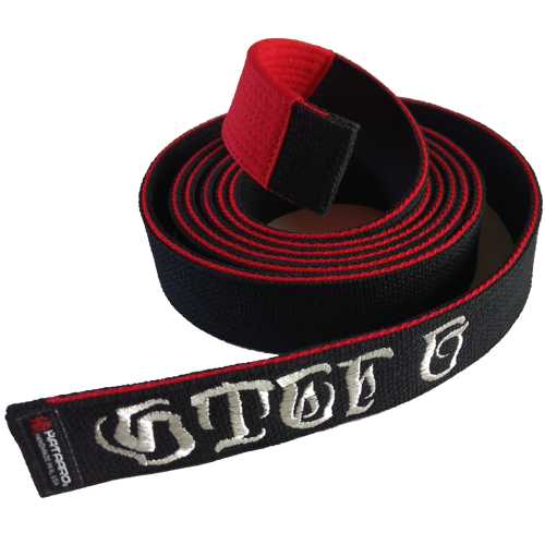 Embroidered Red Black Jujitsu BJJ Progressive Grappling Weave Belt