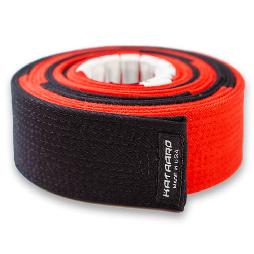 Deluxe Jujitsu BJJ Black Red Panel Coral Belt Rolled