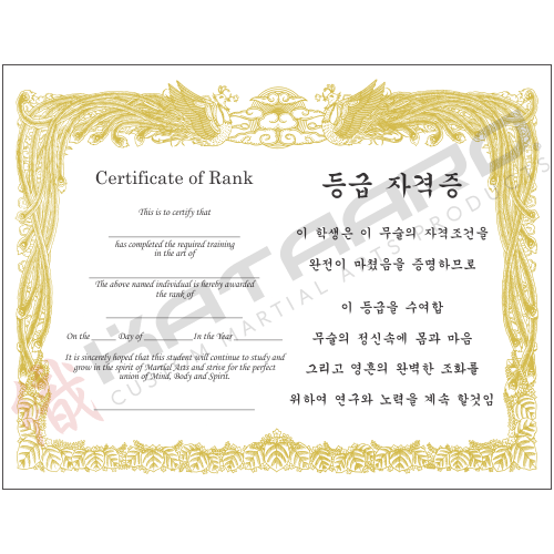 Gold Basic Martial Arts Certificate - Korean