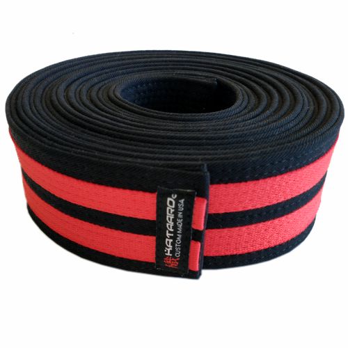 Deluxe Martial Arts Black Belt with Double Red Stripes Rolled