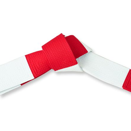 BJJ Jujitsu Red White Panel Coral Belt Tied