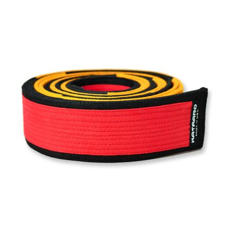 Martial Arts Master Red Belt with Black and Amber Gold Panel Border Rolled