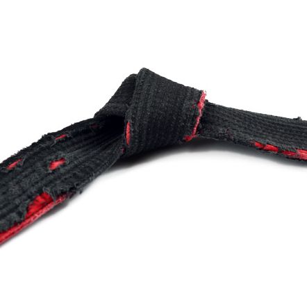 Martial Arts Deluxe Black Belt with Transition to Red Worn Tied