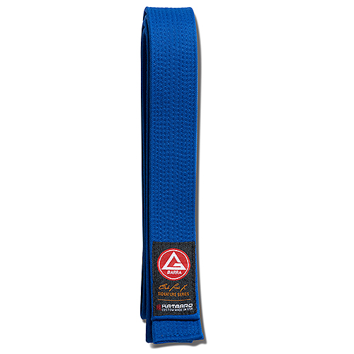 Gracie Barra x Kataaro Jiujitsu Blue Belt Folded showing collaboration label