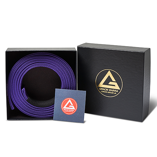 Gracie Barra x Kataaro Jiujitsu Purple Color Belt Bundle, including authentication card and gift box with rolled purple belt