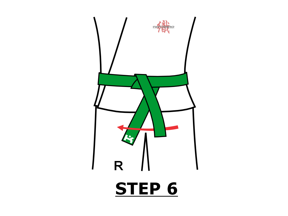 Step 6 - cross label end under and across to right leg