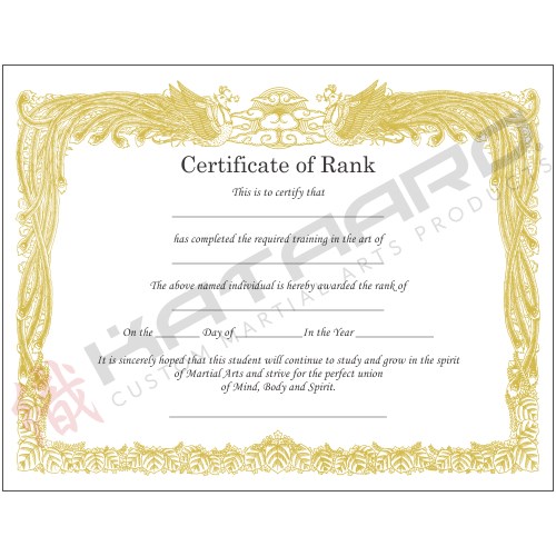 Martial Arts Rank Certificate with Gold Phoenix Border - Kataaro